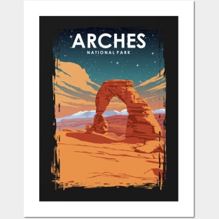 Arches National Park at Night Vintage Minimal Retro Travel Poster Posters and Art